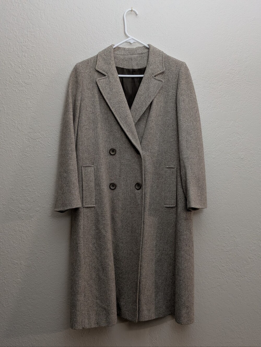Classic Double-Breasted Long Trench Coat - Taupe Gray